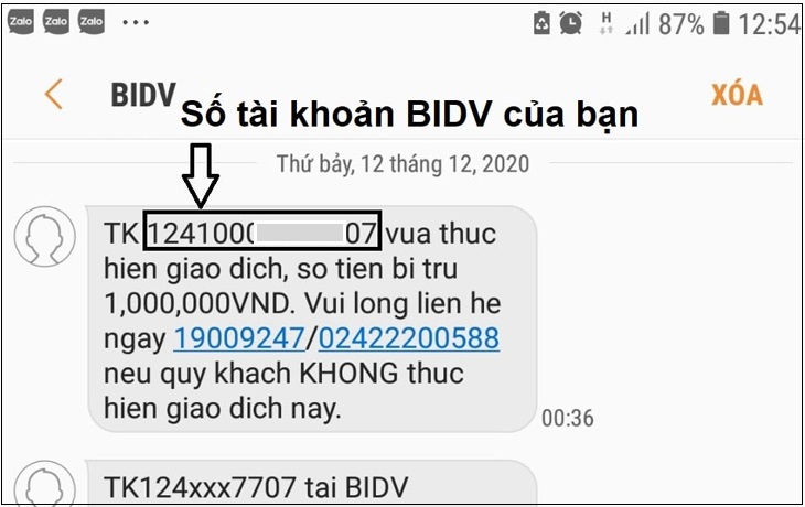 Tra cứu số tài khoản BIDV bằng tin nhắn SMS